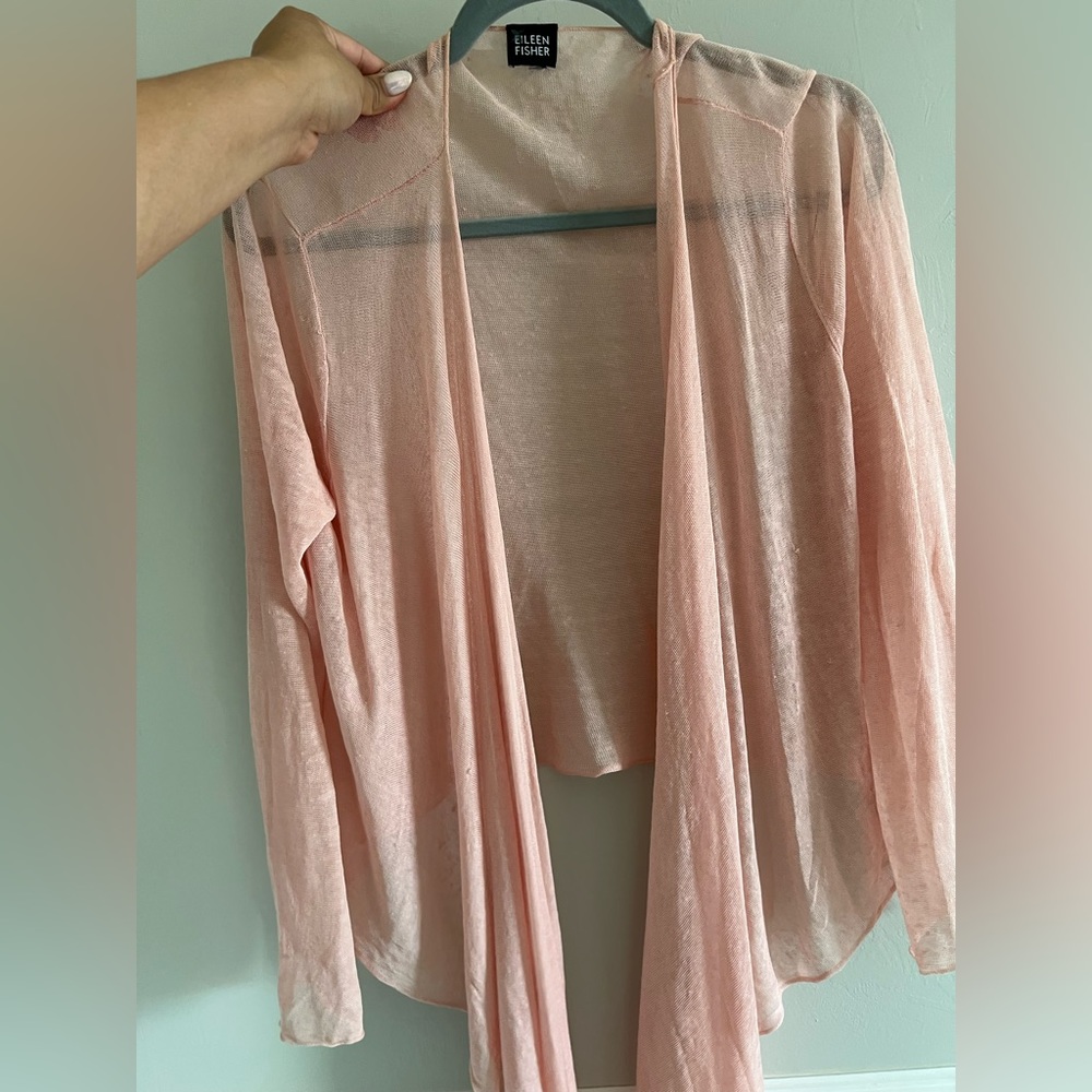 Eileen Fischer Lightweight Open Drape Cardigan Pink (Size XL)